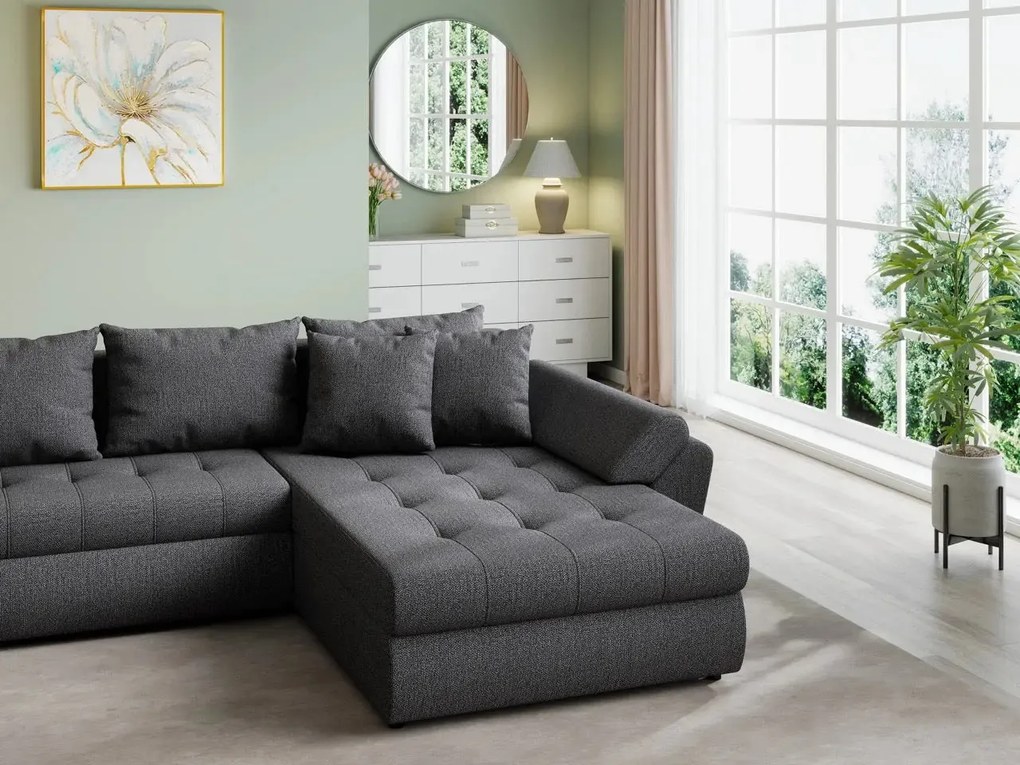 Colțar extensibil dumonde cu ladă de depozitare si sezut confortabil din spuma high-density, Loana U Enjoy Grafit 355x185 cm