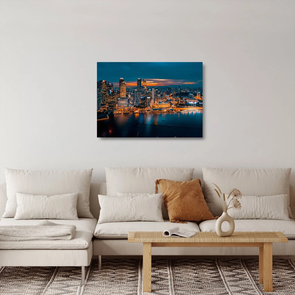 Tablou pe sticlă orașului nocturn (70x50 cm)