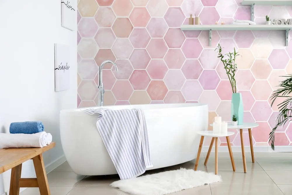 Tapet autoadeziv model hexagonal roz