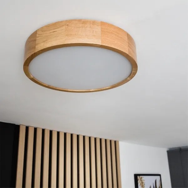 Brilagi CARVALHO Lampă de plafon LED RGBW dimmabilă, 2xE27/9W/230V, Wi-Fi, finisaj stejar, diam. 37,5 cm