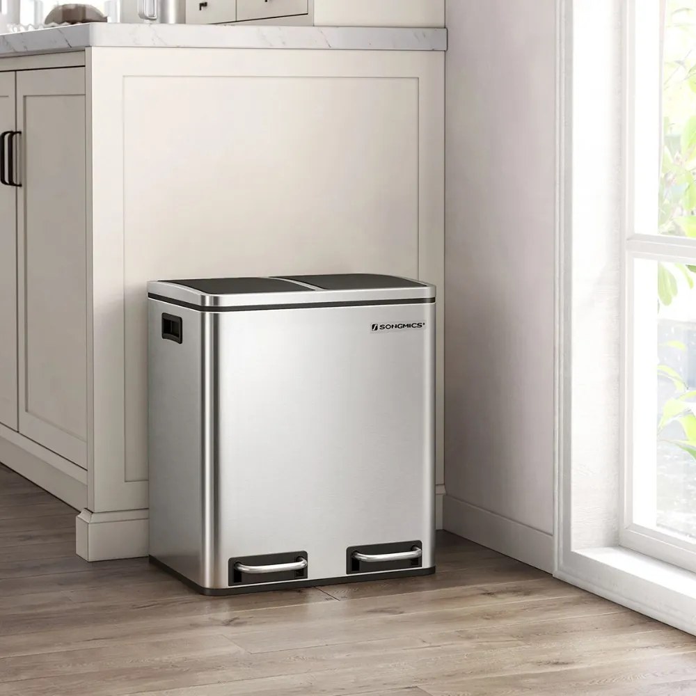 Coș pentru separarea deșeurilor SORT 30l (2×15l), argintiu SongmicsHome