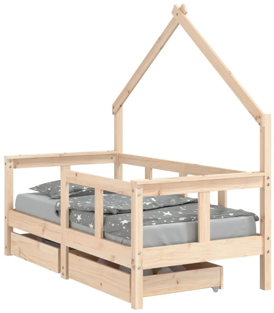 834540 vidaXL Cadru de pat cu sertare de copii, 70x140 cm, lemn masiv de pin