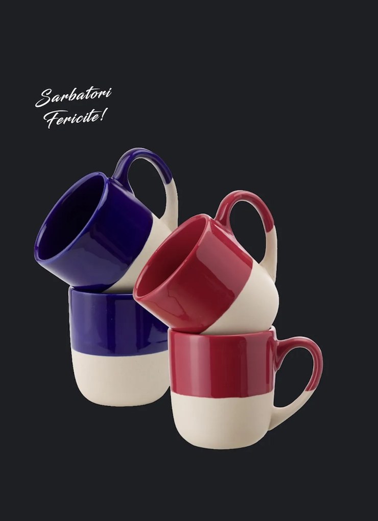 Set Cadou 4 Cani Ceramica Sarbatori (2 Cani Arhitect Cobalt, 2 Cani Arhitect Rosii)