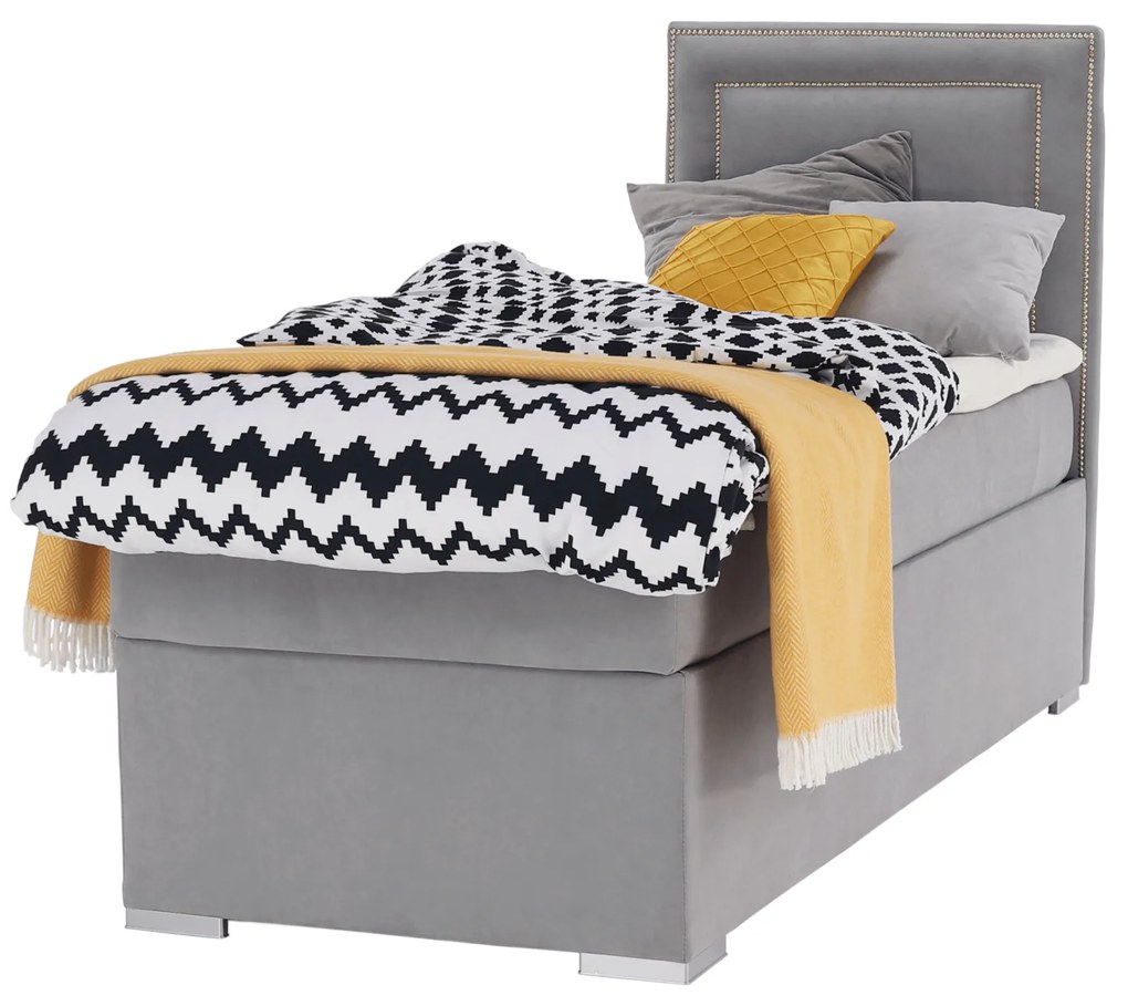 Pat boxspring, pat de o persoană, gri deschis, 80x200, dreapta, BILY