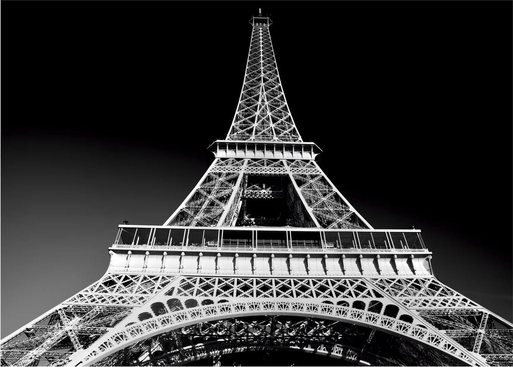 Tablou pe sticlă - Turnul Eiffel, alb-negru (70x50 cm)