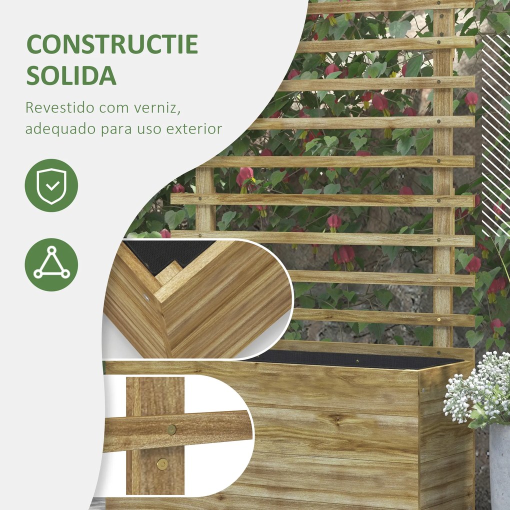 Outsunny Jardiniera inaltata verticala cu 4 roti si suport pentru plantele cataratoare, din  lemn de brad, 76x30x155cm, alb | Aosom Romania