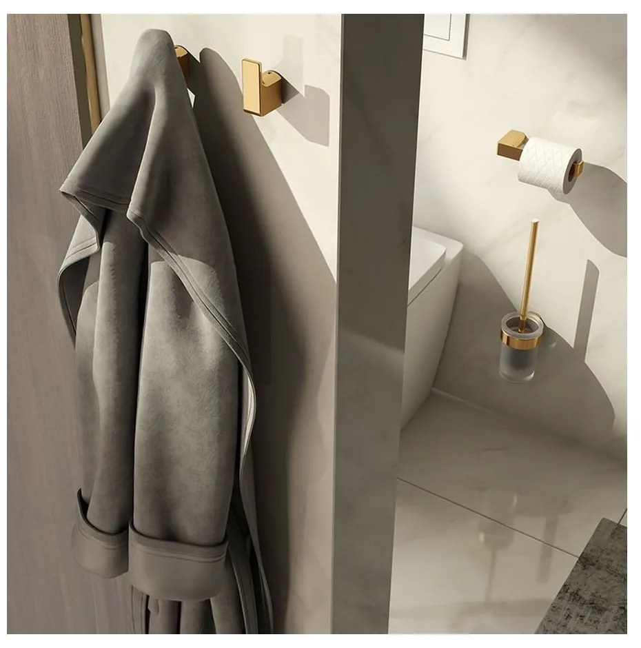 Perie de WC albă/aurie de montat pe perete din sticlă Gedy Pirenei – Sapho