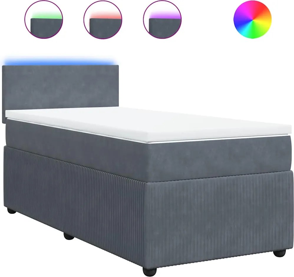 vidaXL Pat box spring cu saltea, gri închis, 100x200 cm, catifea