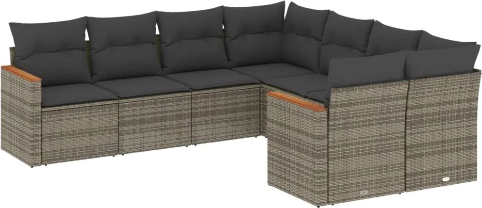 vidaXL Set canapele de grădină cu perne, 8 piese, gri, poliratan