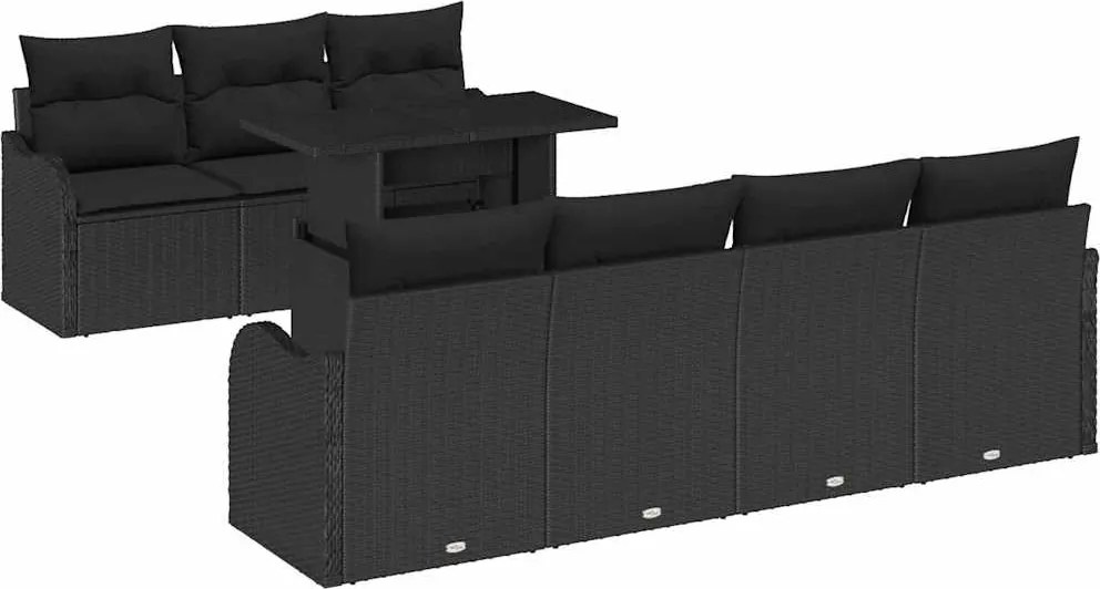 vidaXL Set de canapele pentru grădină cu pernă 8 pcs Negru Rattan poli