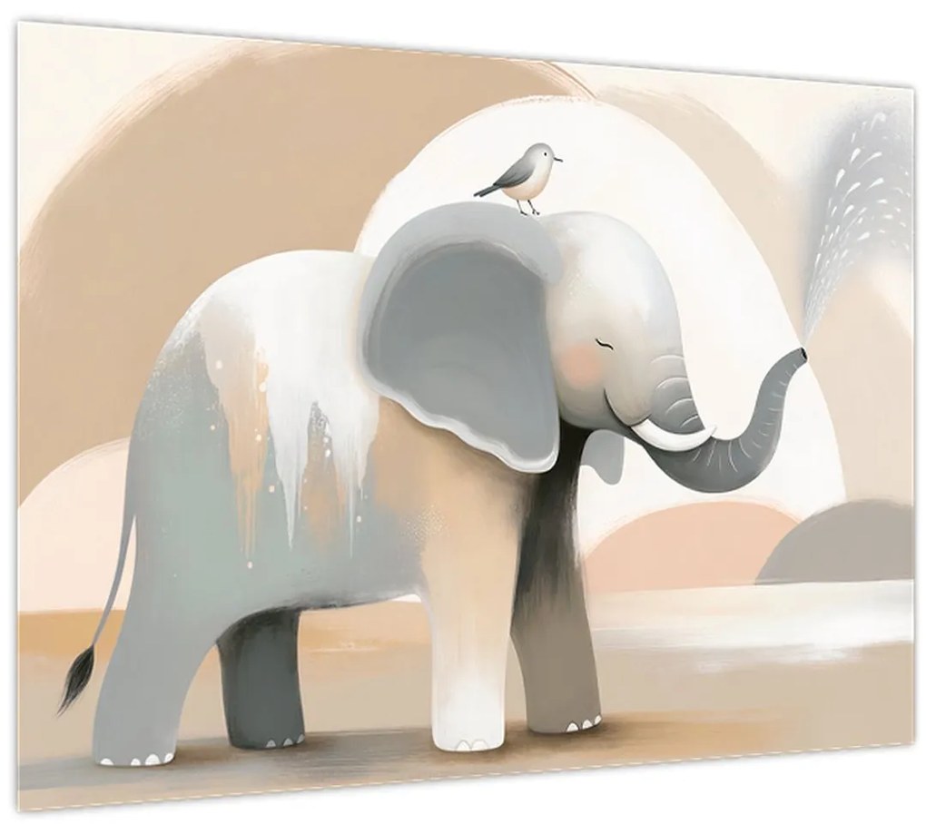 Tablou pe sticlă - Elefant în culori pastel (70x50 cm)