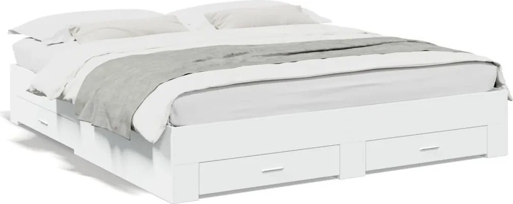 vidaXL Cadru de pat cu sertare alb 200x200 cm lemn prelucrat