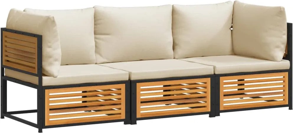 vidaXL Set de canapele de grădină cu perne, 3 piese, lemn masiv acacia