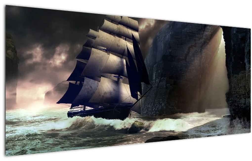 Tablou - Navă printre recife (120x50 cm)