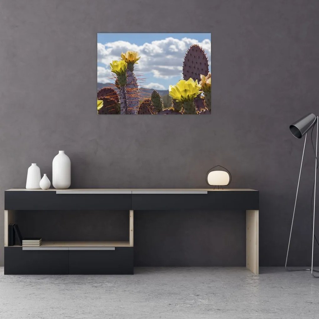Tablou pe sticlă cu floarea de cactus Opunție (70x50 cm)