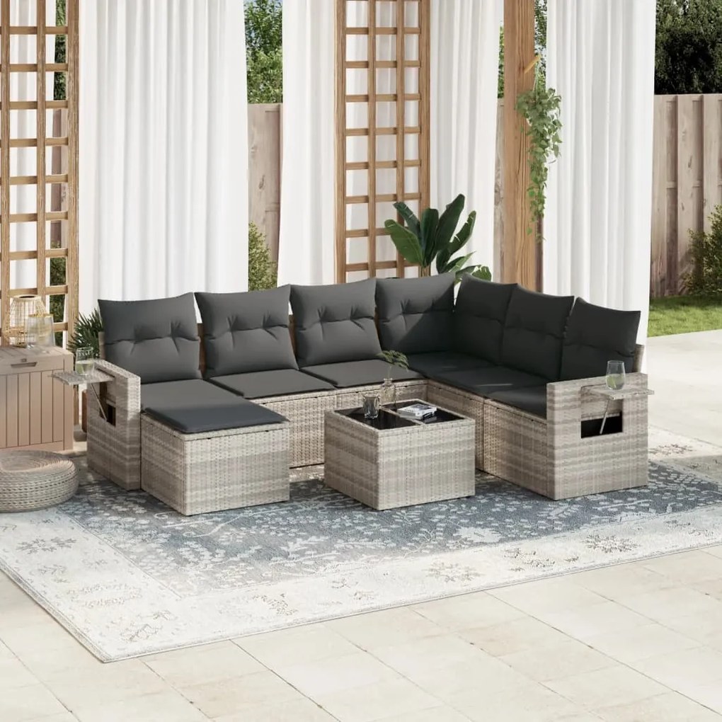 3252849 vidaXL Set mobilier de grădină cu perne, 8 piese gri deschis poliratan