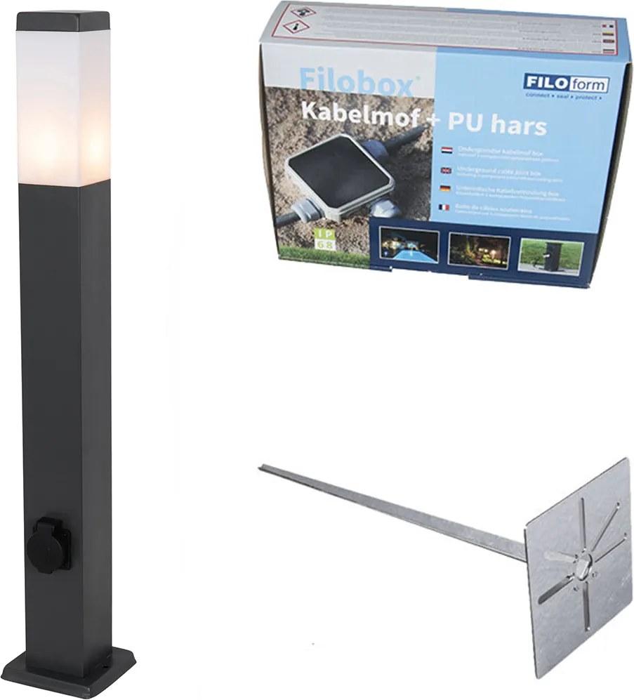 Lampă de exterior gri închis cu țăruș de pământ și presetupe 80 cm Inclusiv priză IP44 - Malios