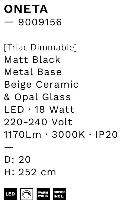 Pendul LED decorativ ceramic Bej, Alb, ONETA