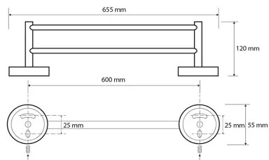 Sapho - Suport de perete pentru prosoape X-ROUND, 12 x 65,5 cm, negru