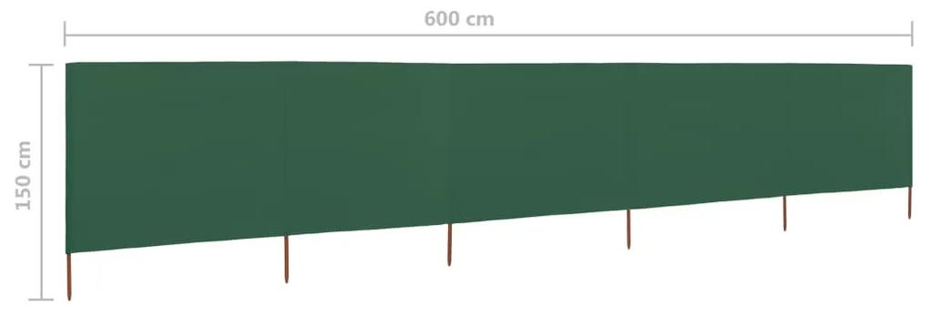 Paravan anti-vant cu 5 panouri, verde, 600 x 120 cm, textil Verde, 600 x 120 cm