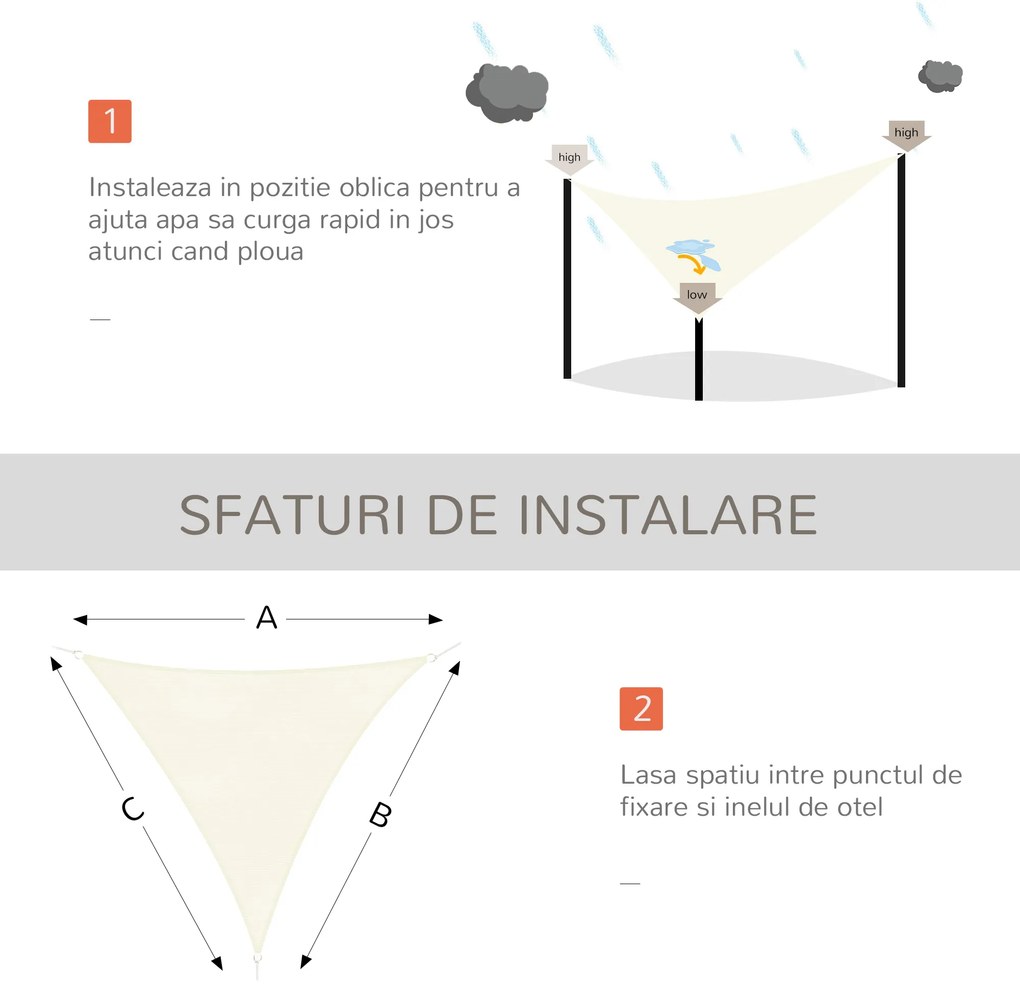 Outsunny Cort Parasolar Triunghiular Protecție UV, Ideal pentru Grădină, Terasă, Piscină, Alb Crem, 3x3x3m | Aosom Romania