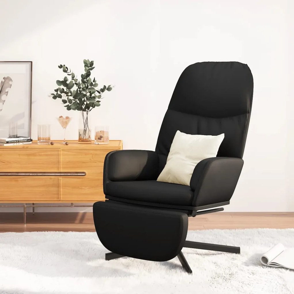 Scaun de relaxare cu suport de picioare, negru, piele ecologică