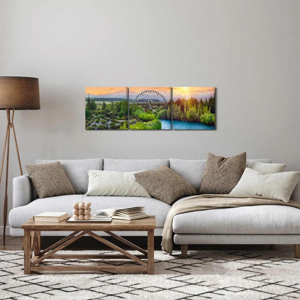 Tablou - Pădure peisaj montan (cu ceas) (90x30 cm)
