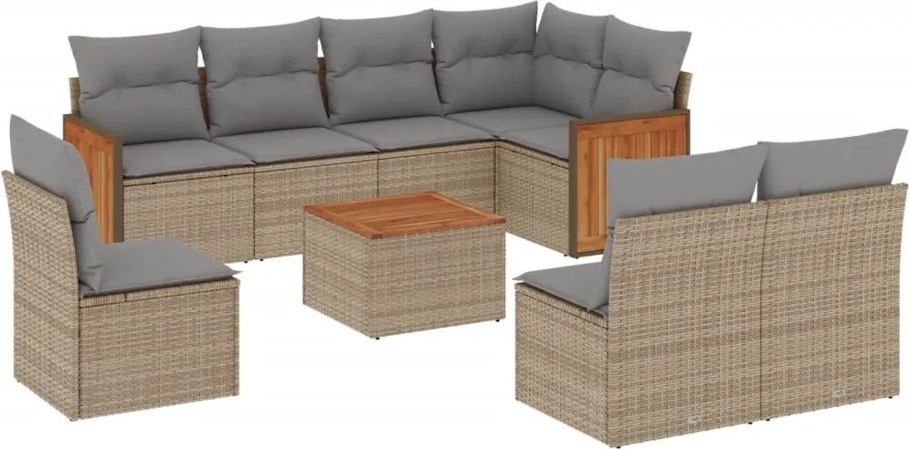 vidaXL Set canapele de grădină, 9 piese, cu perne, bej, poliratan