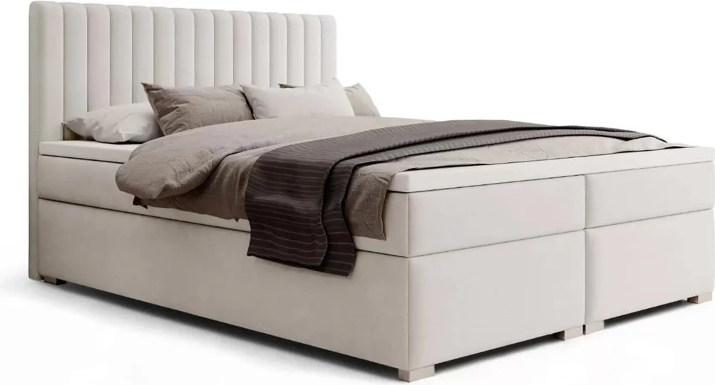 Pat continental Solani 160x200 cu spațiu de depozitare - catifea bej deschis Castel 03