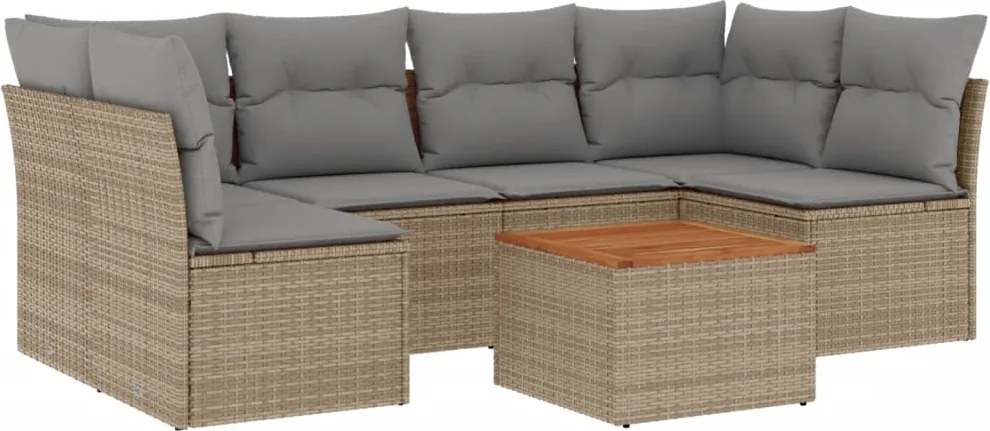 vidaXL Set canapele de grădină, 7 piese, cu perne, bej, poliratan