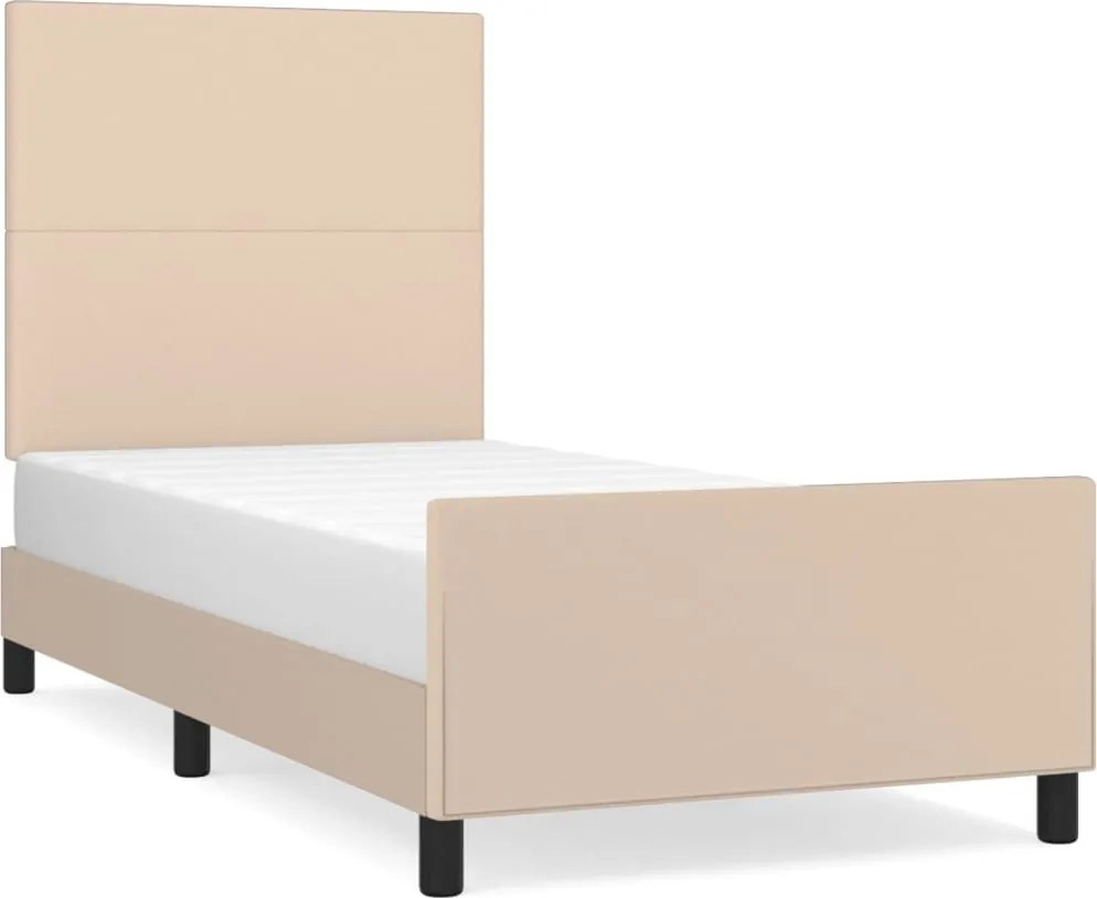 vidaXL Cadru de pat cu tăblie, cappuccino, 100x200 cm, piele ecologică