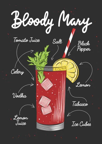 Ilustrație Vector engraved style Bloody Maryalcoholic cocktail, Mariia Akimova