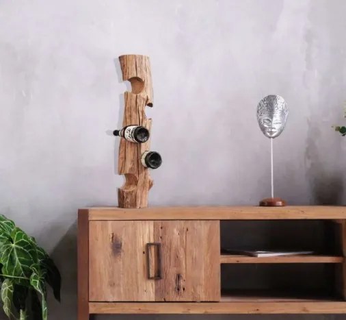 Suport de sticle din lemn de tec reciclat "Wild Wine "