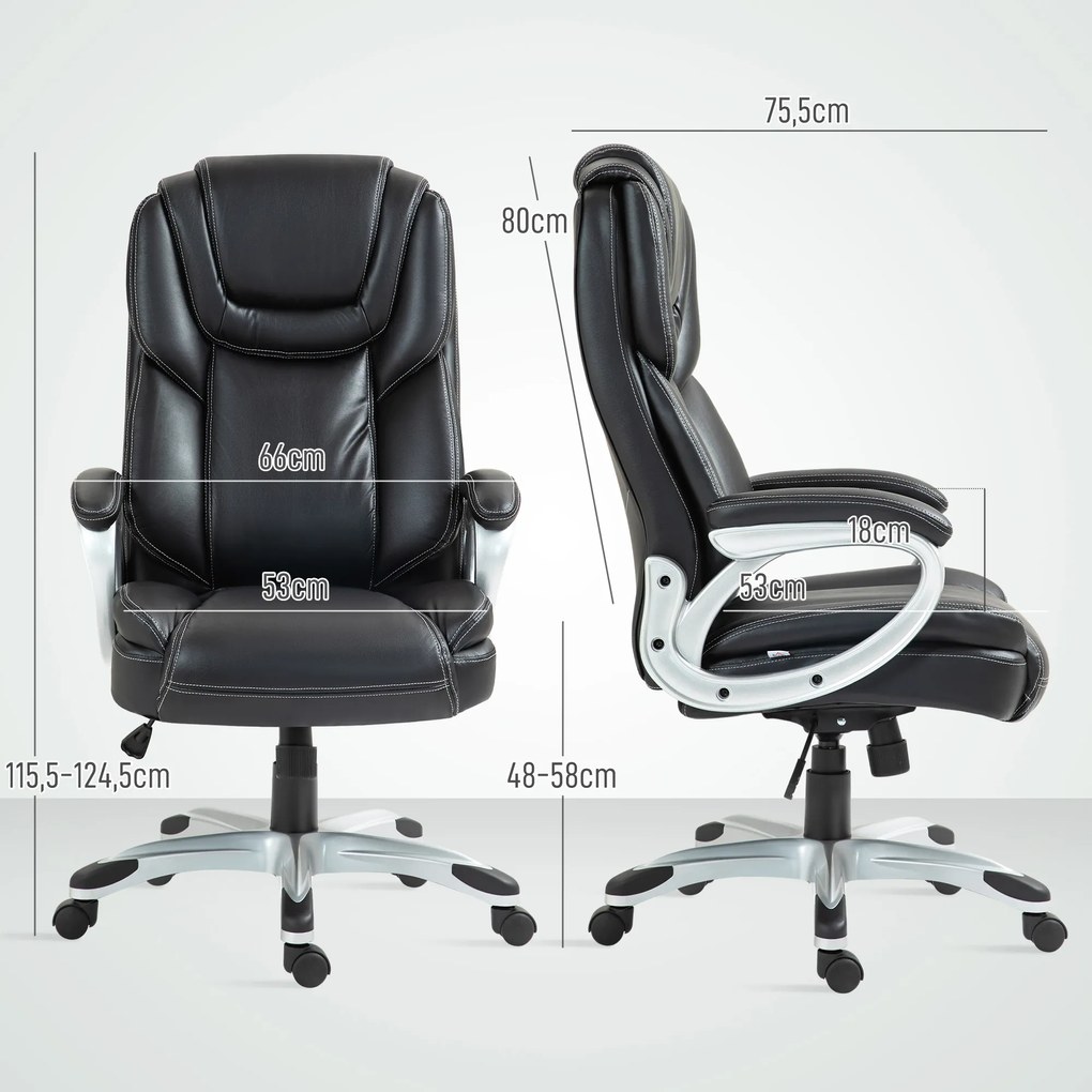 HOMCOM Fotoliu de birou fauteuil de bureau cu funcție de balans role pivotante 360° 66 x 75,5 x 115,5-124,5 cm negru | Aosom Romania