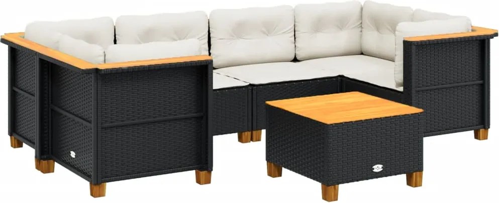 vidaXL Set canapele de grădină cu perne, 7 piese, negru, poliratan