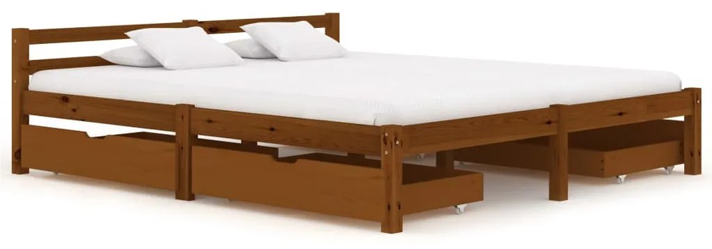 3060527 vidaXL Cadru de pat cu 4 sertare maro miere 180x200 cm lemn masiv pin