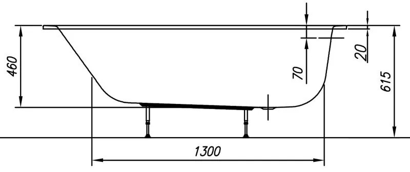 Cada dreptunghiulara slim, Kolpasan, Betty E2, 170 x 70 cm, alb