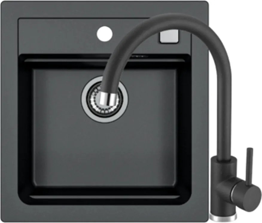 Set chiuveta bucatarie compozit Alveus Atrox 20 negru 47x50 cm si baterie Kati