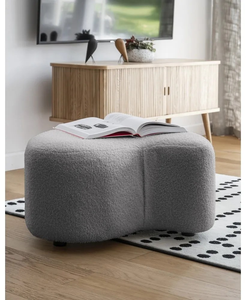 Taburet gri cu tapițerie din stofă bouclé Miuf – Miuform