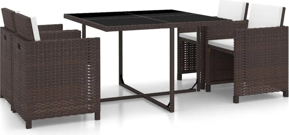 vidaXL Set mobilier de exterior cu perne, 5 piese, maro, poliratan