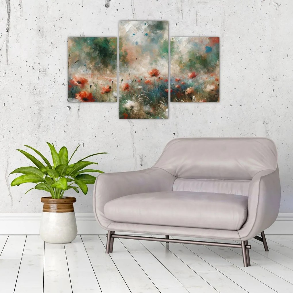 Tablou – Abstracție de câmp cu maci (90x60 cm)