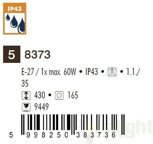 Stalp exterior H-43cm, IP43, auriu antic Milano 8373 RX