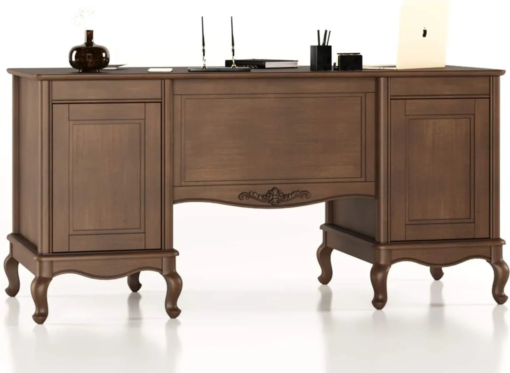 Birou lemn masiv Seraphia 2 Uși, 160 × 65 × 79 cm - Vanilla