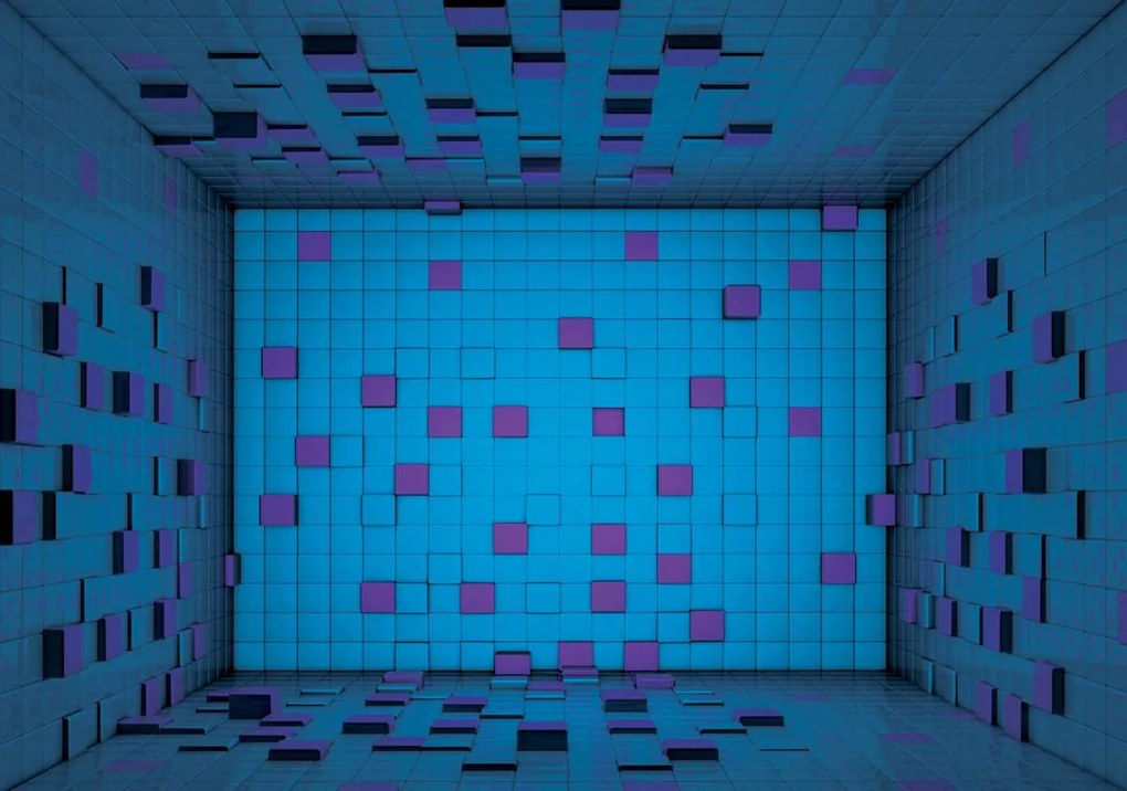 Fototapet - 3D încăpere din cuburi albastre (254x184 cm)