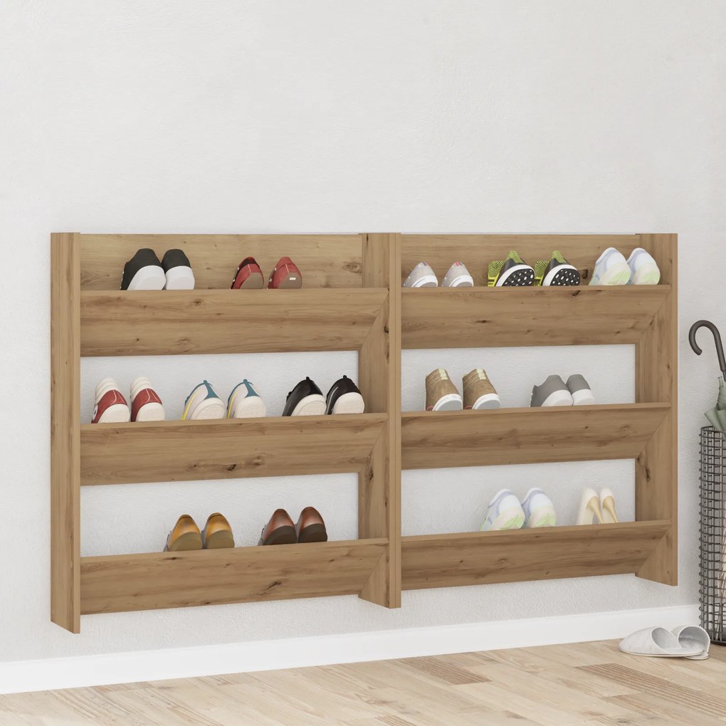 vidaXL Dulapuri pentru pantofi de perete 2 pcs stejar artizanal