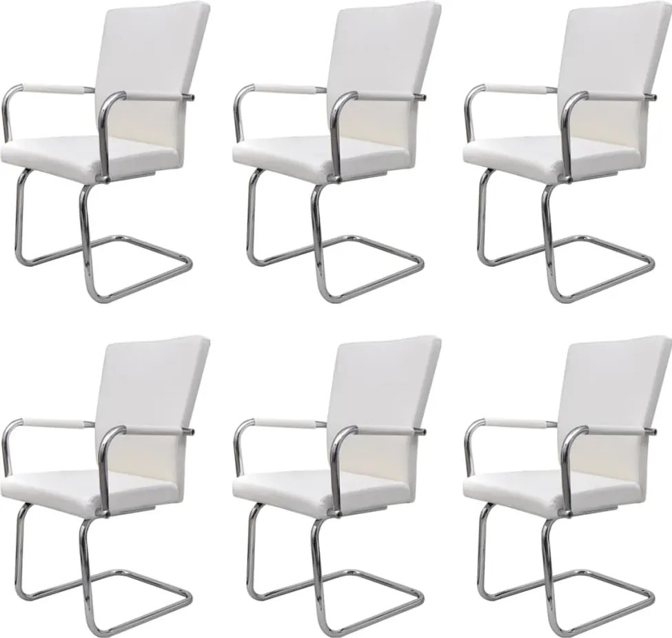 vidaXL Scaune de bucătărie consolă, 6 buc., alb, piele ecologică