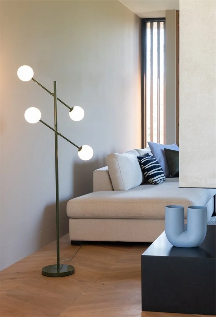Lampadar cu 4 globuri sticla si metal verde Copenhagen