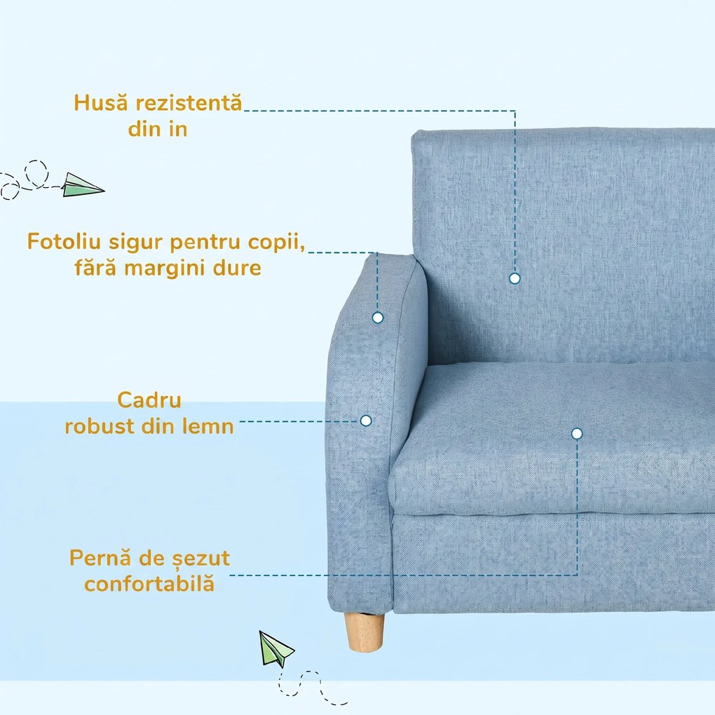 HOMCOM Scaun pentru Camera Copiilor în Material Textil Max. 65 kg 49x45x44cm Albastru | Aosom Romania