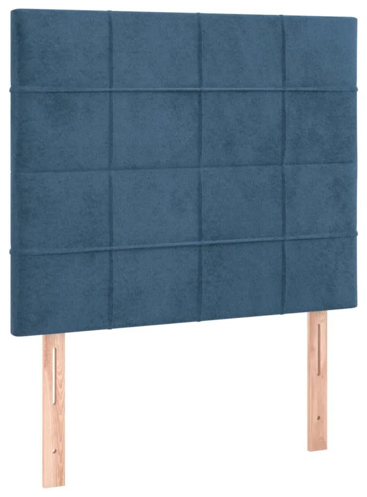 Pat box spring cu saltea, albastru inchis, 90x190 cm, catifea Albastru inchis, 90 x 190 cm, Cu blocuri patrate