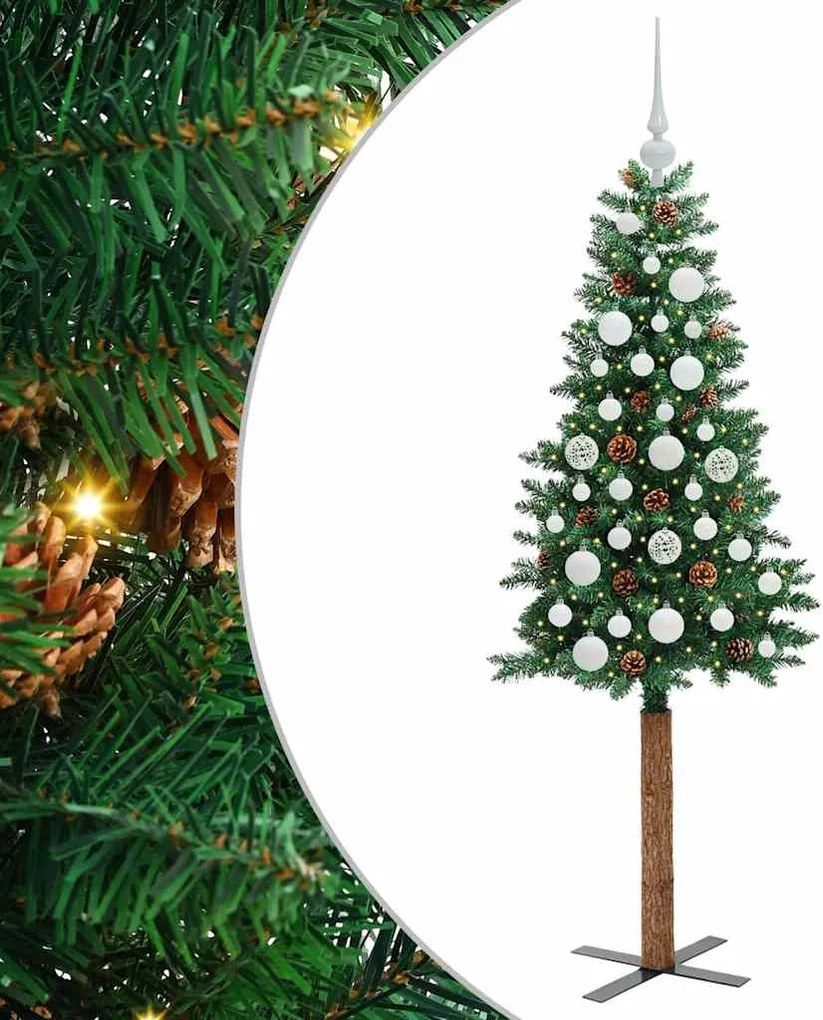 vidaXL Brad de Crăciun subțire Verde 150 cm PVC și lemn de PIN masiv